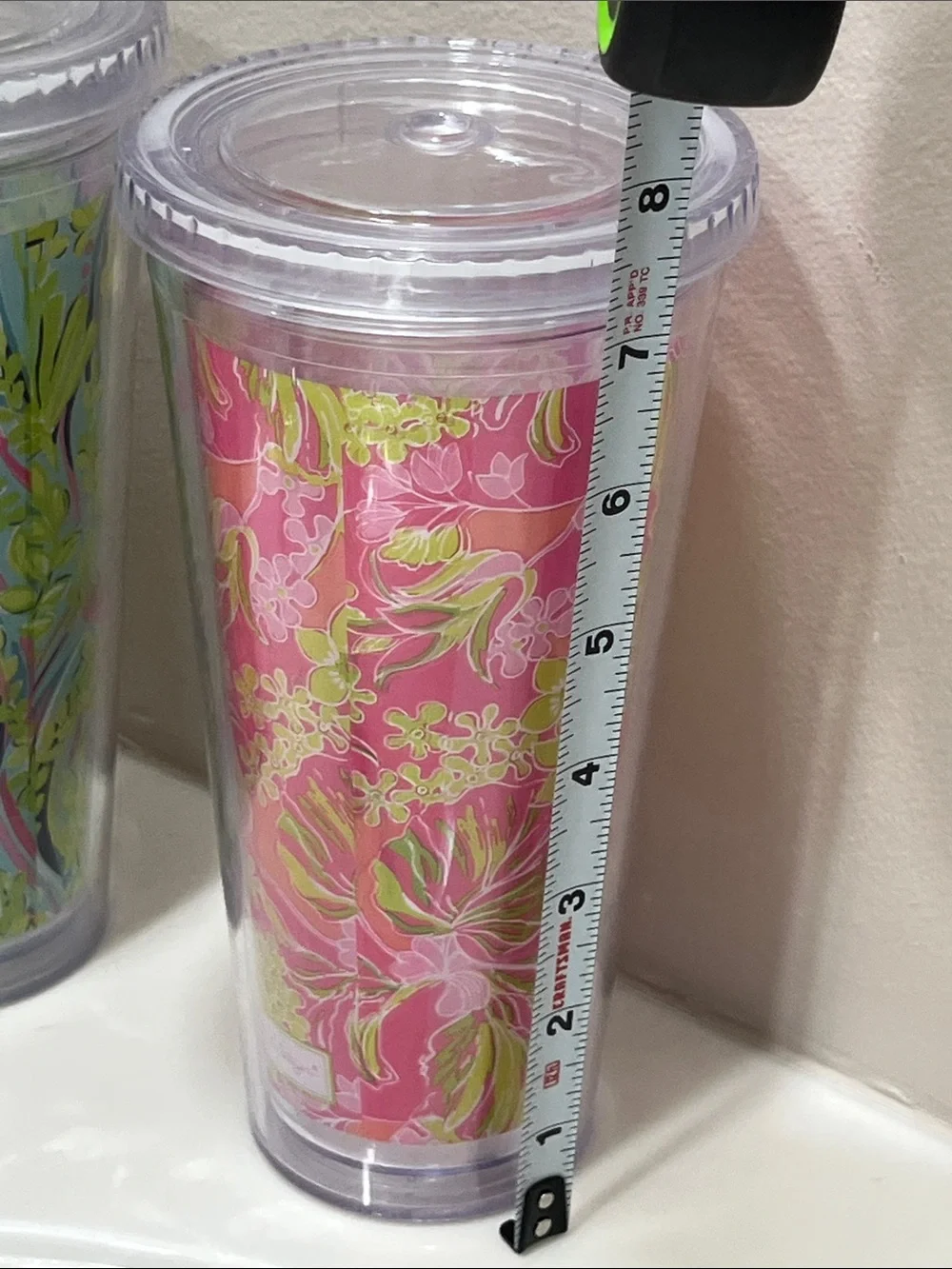 Lily Pulitzer-Set of 3 Pink/Green Floral Tumblers-20 oz-lids